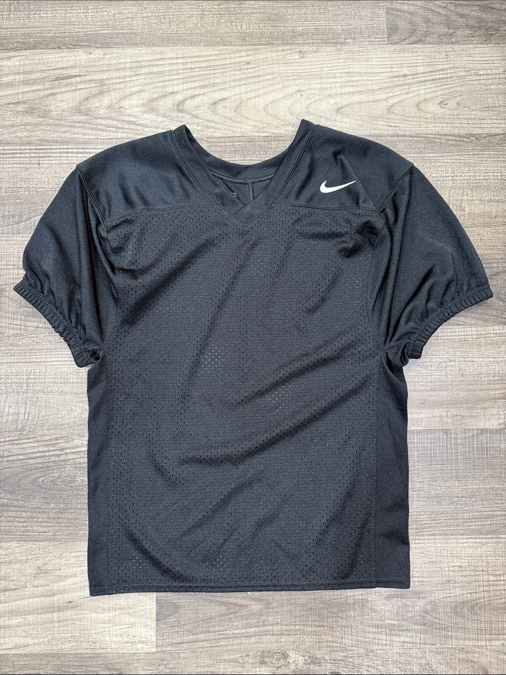 Nike Black Kids' Mesh V-Neck Football Practice Jersey with White Swoosh